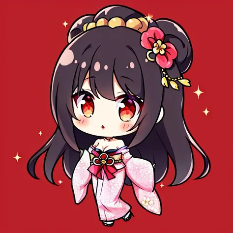 a single beautiful anime girl, facing right, full body, standing gracefully, wearing a luxurious oiran-style kimono with layered fabrics and intricate floral patterns, elegant off-shoulder design revealing her shoulders and delicate collarbones, sensual ye...