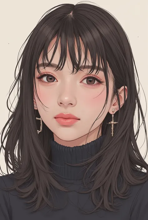 ((([Illustration])))、Up of a woman in a black knit, Smile Yang、Thomas Hanukkah  , Popular on CGSociety,Full van、 brown hair、Close up of a woman with semi-long random hair、 Conceptual Art, laurie greasley and James Jean,    Jamie Hewlett Art   , Laurie Grac...