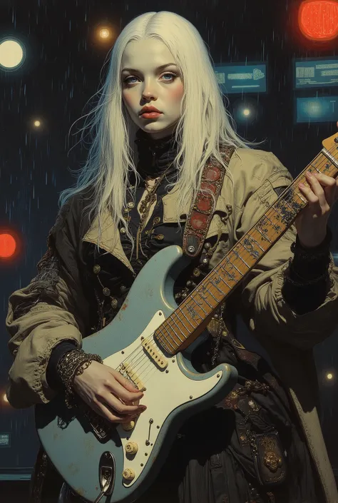 anatomically accurate,(( Bartolomé Murillo)) ((Cyberpunk's)), unique , Rainy city night , blonde long, ((Bartolome Esteban Murillo Style)), darkness,SF, ((Highest Quality, masterpiece)), (More Rights , 高details), 8,000,Canvas Oil Painting Her White Skin、...