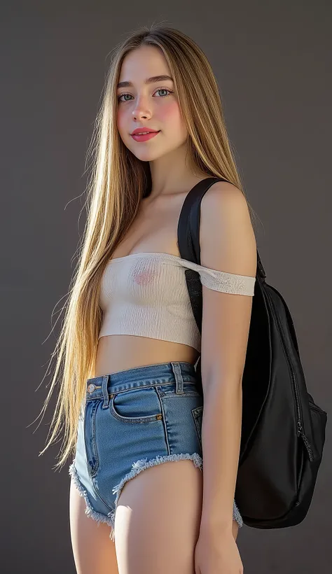 A captivating view of a beautiful student at school.

A charming girl with fair, freckled skin, pale complexion, and small, firm breasts (puffy nipples with large tips).

Very long, straight, blonde hair, a super cute and charming young woman. A mole on he...