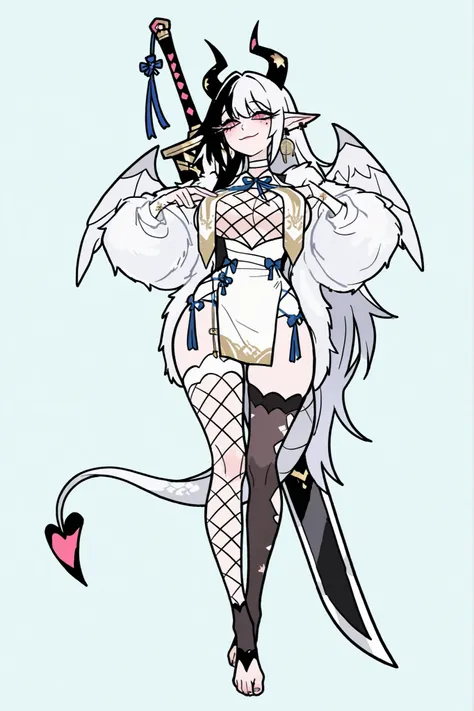   8k wallpaper、    top quality 、masterpiece,   748cm スThailandル   、sexy black bralette dress with fishnet top beneath,   woman 1 person、ribbon、piercings and earrings on her ears,  pointy elf ears, black ripped pelvic curtain dress、 cute black oversized coa...