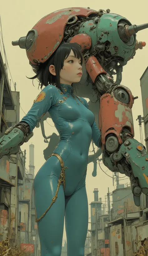 and dramatic lighting, A female figure is standing。with two iconic shapes juxtaposed in an impressive juxtaposition. 最前面for、Smooth , blue suit with intricate form-fitting details. scenes that enhance depth and realism, adds movement and energy to the scene...