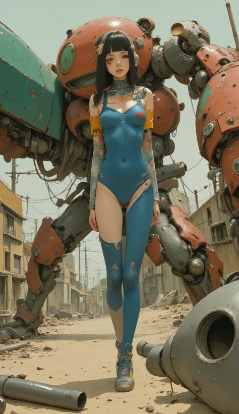 and dramatic lighting, A female figure is standing。with two iconic shapes juxtaposed in an impressive juxtaposition. 最前面for、Smooth , blue suit with intricate form-fitting details. scenes that enhance depth and realism, adds movement and energy to the scene...