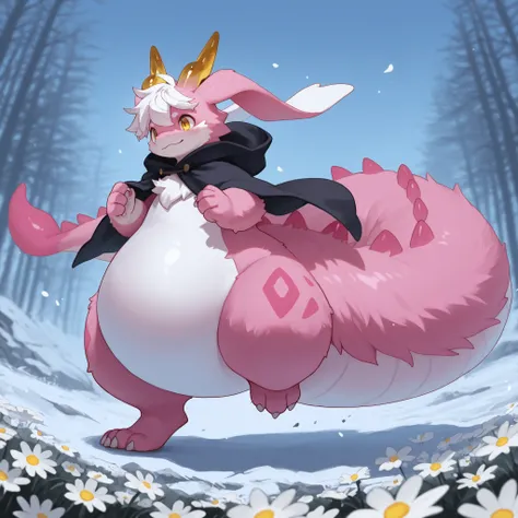 full body, furry, dragon, wide bottom, heavy bottom, wided legs, long digitigrade leg, giant pearshape body, no nipple,detailed face, pink fur,4k ultfigurelity, (4k half body view:1.0),ultra high detailed body,feral dragon,(cute face:1.3),pink fur,golden e...
