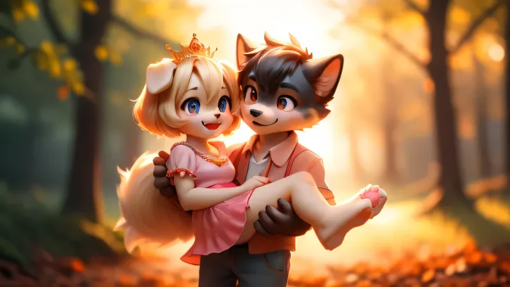 Princess carry、cute dog couple、 wear clothes、