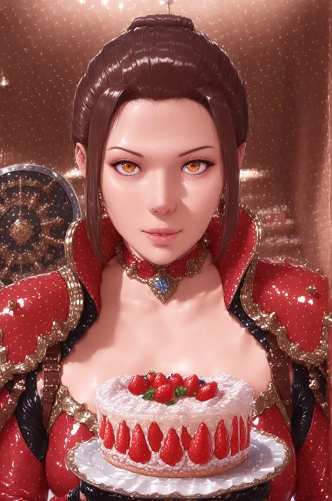  Azula , amber eyes . wavy dark brown hair strands above her shoulders. short hair. small saggy breasts. huge hips. choker. |  warrior woman, Her armor looks like made of strawberry cake and whipped cream, so intricate and beautiful, complete with icing pl...