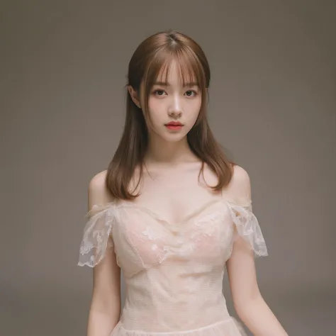 生き生きとしたスリムなグラビアアイドルの日本人女性のコスプレを捉えた、超写実的で高解像度の自然なポートレートです。ミディアムレングスの茶色の髪に前髪を留め、はにかむ笑顔で喜びを表現しています。爽やかなライトブルーの長袖の襟付きシャツ、濃紺のネクタイ、清潔感のある白いニットベスト、そしてプリーツの入った青と白のチェック柄ミニスカートを羽織っています。黒のニーハイソックスが透けて見えます。彼女は、片手を頭のそばに、もう片方の手を緑の遊具（うんていや滑り台のような）に置いた、躍動感あふれる、少し体を傾けたポーズで...