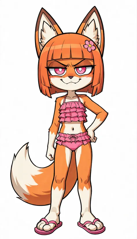 score_9, score_8_up, score_7_up, 1girl, solo, masterpiece:1, best quality:1, amazing quality:1.5, very aesthetic:1.5, absurdres:1.5, newest, thick outline, black outline, Vivian, 1girl, solo, furry, furry female, fox ears, animal ears, orange hair, bangs o...