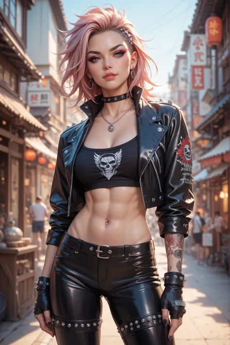 Japanese woman, Heavy Metal rocker, cowboy shot