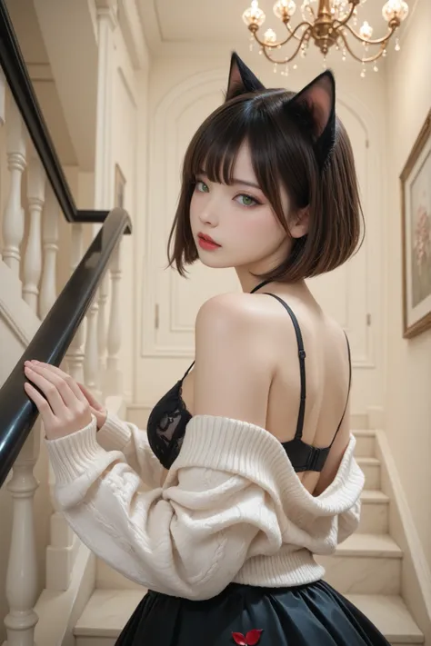 (masterpiece:1.3), (8k:1.3), (best quality:1.3), (ultra-detailed:1.3), very aesthetic, detailed background, high-resolution rendering.
gothic-influenced catgirl, melancholic beauty, cute face, decadent expression, graceful proportions, feminine curves, s...