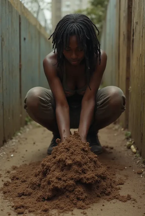 a BBL black woman turned around pooping out a massive turd on the ground 