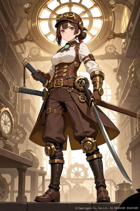 steampunk engineer,Japanese sword large sword,Appraising swords