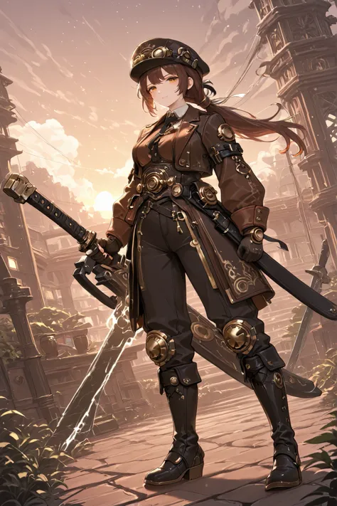 steampunk engineer,Japanese sword large sword,Appraising swords