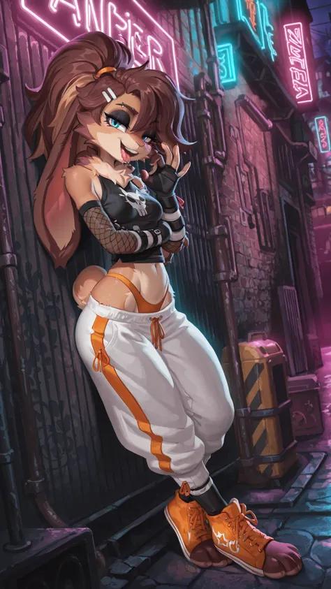 masterpiece, best quality, amazing quality, very aesthetic, high resolution, ultra-detailed, absurdres, newest, scenery, 1girl, svlop, rabbit, furry female, blue eyes, looking at the viewer, tail, small breasts, thighs, hips, female focus, contrast lightin...