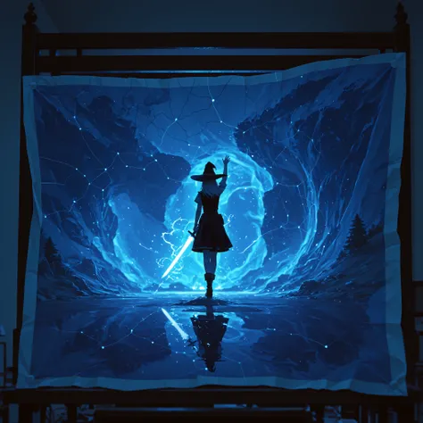 Modern Witch Engineer、Glowing Curved Sword Waving Gracefully、Room with Magical Symbols Floating、Overlooking Map、the moment you feel the story、Professional Quality Rendering、Super Realistic Depiction、Perfect lighting technology 、Using Vivid Colors、Artistic ...