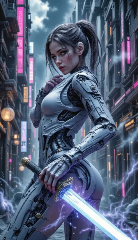 Checkpoint: Plantmilk HEMP II
Prompt: masterpiece, best quality, amazing quality, very aesthetic, absurdres, (tsuda nanafushi:0.6), fantasy, cinematic lighting, 
science fiction, cyberpunk, close-up, charging forward, foreshortening, 
1girl, solo, robot gi...