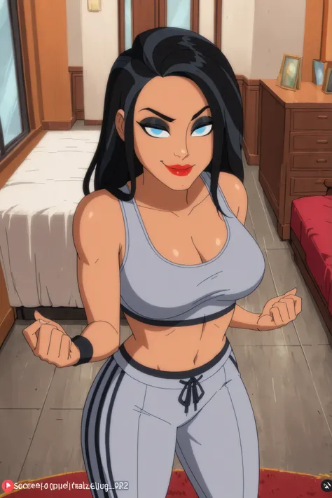 BREAK, score_6_up, score_7_up, score_8_up, score_9, 1girl, solo, long hair, blue eyes, black hair, two-tone hair, lipstick, makeup, dark-skinned female, t4l1a4lg00l, large breasts, busty, cleavage, curvy, athletic, looking at viewer, seducing viewer, teasi...