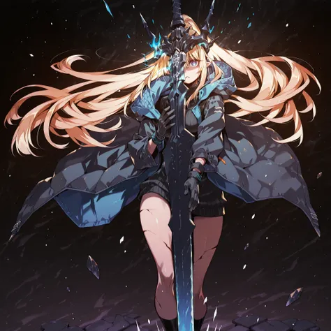 Alone, 1 girl, solitary female character, a young teenager about 1.5 meters tall. She stands alone against a deep black background, making her stand out vividly. Her physique and height are exactly like Terakomari Gandesblood from The Vexations of a Shut-I...