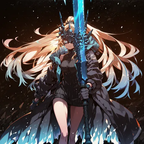 Alone, 1 girl, solitary female character, a young teenager about 1.5 meters tall. She stands alone against a deep black background, making her stand out vividly. Her physique and height are exactly like Terakomari Gandesblood from The Vexations of a Shut-I...