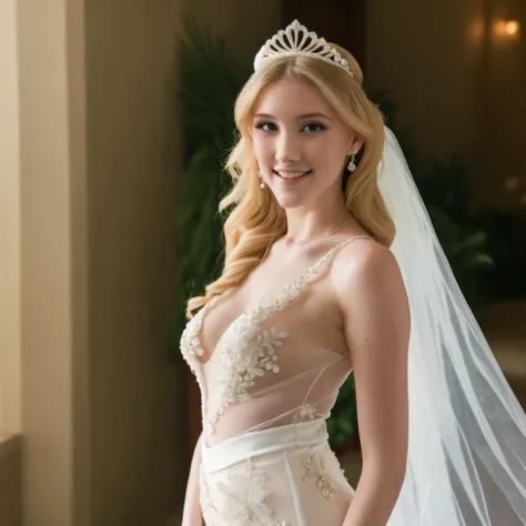 WeddingDressXL,,,bridal veil, see-through, naked body, dress ornaments, fishnet dress, bride, underwear, long skirt, covered nipples, covered pussy, gloves, wedding dress,,,MELODY-MARKS,wedding dress,(upper body shot:1.2), a beautiful woman, perfect long b...