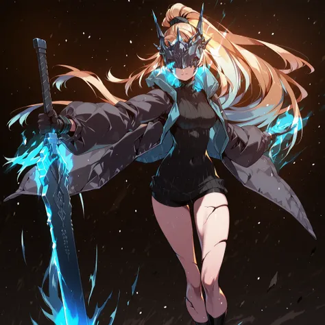 Alone, 1 girl, solitary female character, a young teenager about 1.5 meters tall. She stands alone against a deep black background, making her stand out vividly. Her physique and height are exactly like Terakomari Gandesblood from The Vexations of a Shut-I...