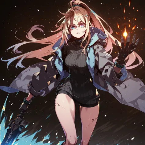 Alone, 1 girl, solitary female character, a young teenager about 1.5 meters tall. She stands alone against a deep black background, making her stand out vividly. Her physique and height are exactly like Terakomari Gandesblood from The Vexations of a Shut-I...