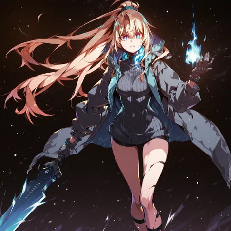 Alone, 1 girl, solitary female character, a young teenager about 1.5 meters tall. She stands alone against a deep black background, making her stand out vividly. Her physique and height are exactly like Terakomari Gandesblood from The Vexations of a Shut-I...