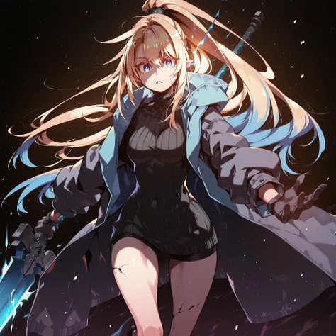 Alone, 1 girl, solitary female character, a young teenager about 1.5 meters tall. She stands alone against a deep black background, making her stand out vividly. Her physique and height are exactly like Terakomari Gandesblood from The Vexations of a Shut-I...