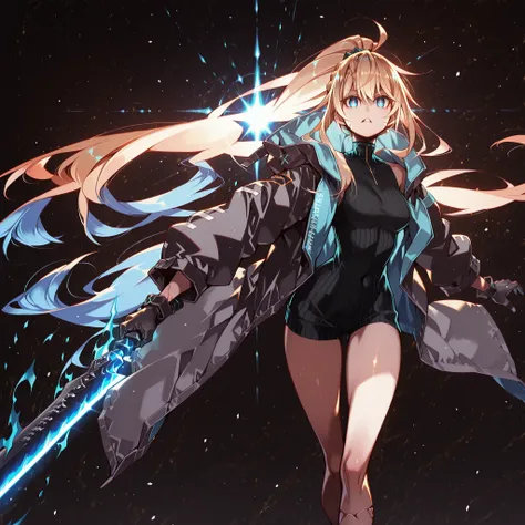 Alone, 1 girl, solitary female character, a young teenager about 1.5 meters tall. She stands alone against a deep black background, making her stand out vividly. Her physique and height are exactly like Terakomari Gandesblood from The Vexations of a Shut-I...