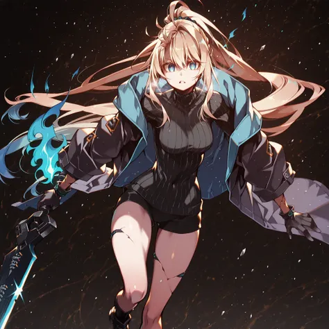 Alone, 1 girl, solitary female character, a young teenager about 1.5 meters tall. She stands alone against a deep black background, making her stand out vividly. Her physique and height are exactly like Terakomari Gandesblood from The Vexations of a Shut-I...