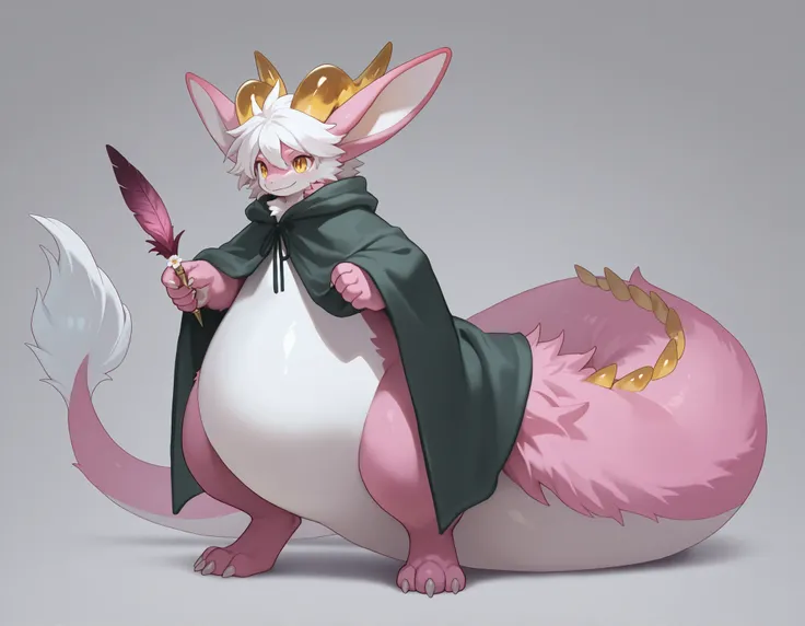 full body, furry, dragon, wide bottom, heavy bottom, wided legs, long digitigrade leg, giant pearshape body, no nipple,detailed face, pink fur,4k ultfigurelity, (4k half body view:1.0),ultra high detailed body,feral dragon,(cute face:1.3),pink fur,golden e...