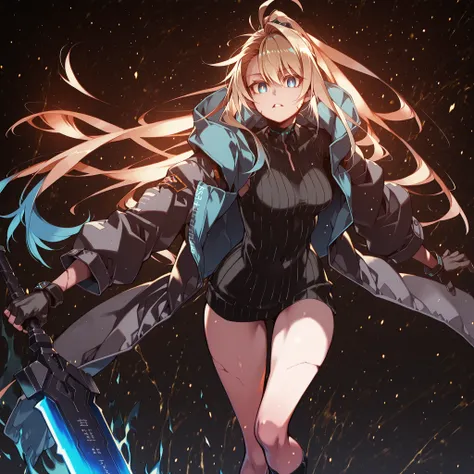 Alone, 1 girl, solitary female character, a young teenager about 1.5 meters tall. She stands alone against a deep black background, making her stand out vividly. Her physique and height are exactly like Terakomari Gandesblood from The Vexations of a Shut-I...