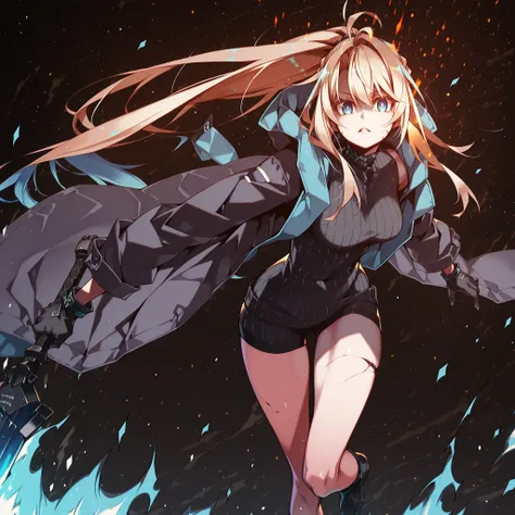 Alone, 1 girl, solitary female character, a young teenager about 1.5 meters tall. She stands alone against a deep black background, making her stand out vividly. Her physique and height are exactly like Terakomari Gandesblood from The Vexations of a Shut-I...