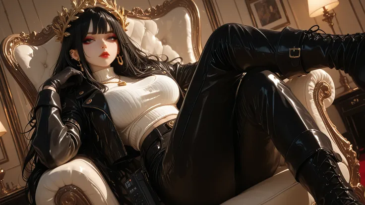 (solo) , (Masterpiece , details:1 . 2) , source  _reality , reality skin , 8k , greatest Masterpiece , top quality , slên er detailed) , eyeliner đen và đánh phấn mắt đỏ , sexy red lips , super realistic skin , beautiful woman , black hair , long hair , ba...