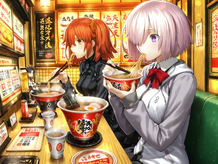 (masterpiece1.1), (Highest Quality), (Super Detailed), (FateGrand Order style1.2), (Thickly painted anime style),  
(anime style1.25), takeuchi takashi, (3girls1.3), ((Fate Grand Order)),  
(personA: fujimaru ritsuka (female), aaritsuka:1.3),
(personB: Mas...