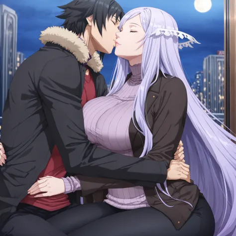 anime screencap, masterpiece, best quality, quinella, 1girl, adult Female, detailed face , long hair, light purple hair, close eyes, ractical body shape, glamorous bodies, attractive bodies, motherly, large curvy, Slutty, Neat, big breasts, thick thighs, (...