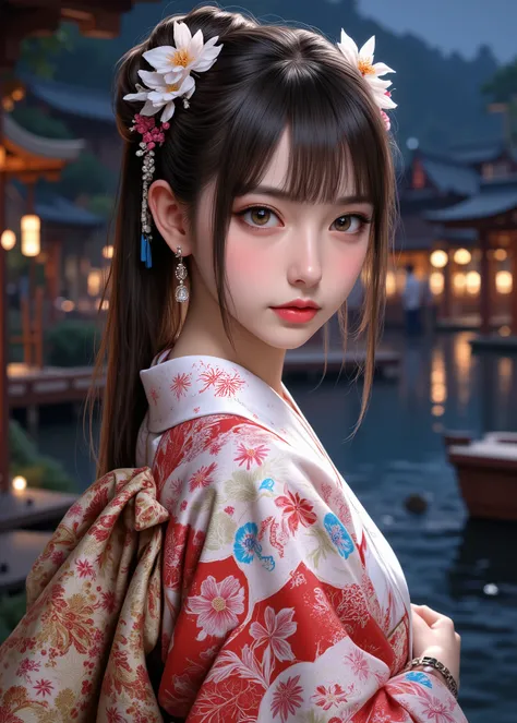cuteloli,((最high quality、masterpiece、high sensitivity、High Fine、detailed explanation、Fine Drawing、Fvalue:4.0)),(( Kimono、Kimono美人、Japanese woman、16 years old、cowboy shot)),(up hair、Hairpin、Beautiful girl wearing Japanese furunose Kimono)、Advanced Digital A...