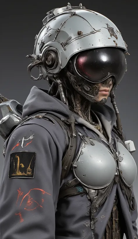 There is a helmet and a toy soldier wearing a helmet, There is a statue of a woman wearing something organic , Painted Action Figure,  Machinen Krieger, World War II Space Technology, Jetstream Sam from Metal Gear, detail, Sci-Fi Pilot,  Mechanical Valkyri...
