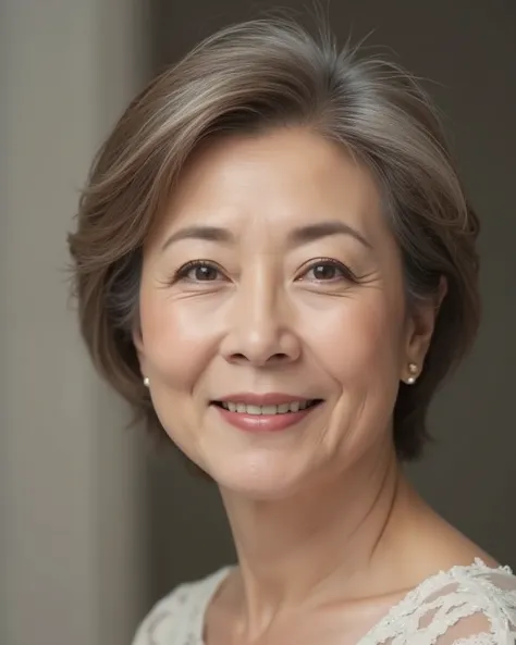 Japanese mature woman, solo, seductive aura, sensual expression, elegant and confident, soft lighting, visible wrinkles around eyes and mouth, natural aging signs, age 80s, realistic skin texture, slight sagging skin, high detail, photorealistic, studio po...