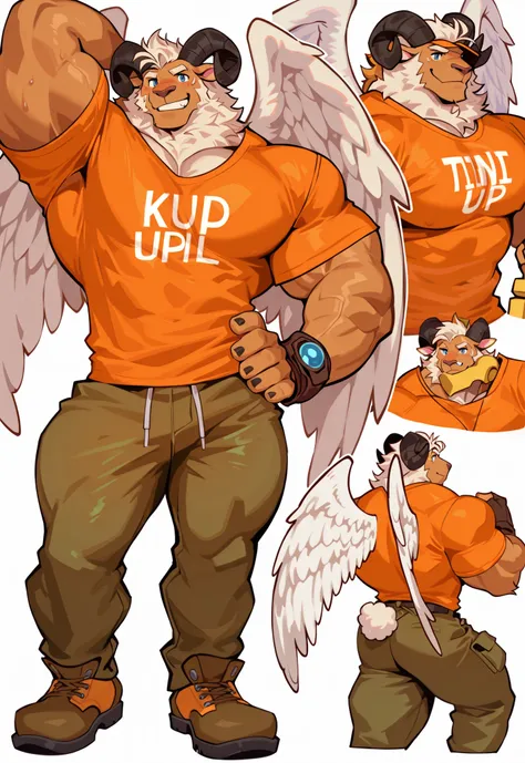 Experienced muscle furry character reference sheet adoptable for Dreamland muscle sheeple, masterpiece, organized and spaced properly for game asset png export ready, modern day alternate universe, no background, himbo full body, multiple views , best qual...