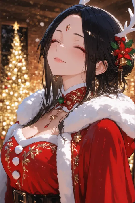 (Masterpiece Level:1.2, Highest Quality), 
(Meticulously Detailed CG, Ultra-Detailed), 
(Extremely Detailed and Beautiful:1.1), (Perfect detail:1.1),
Solo, elegant female posture,
1 female, A woman in her 30s with long black hair, forehead, off-center part...