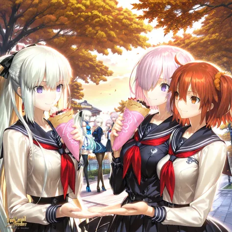 
(masterpiece:1.2), (Highest Quality:1.2), (Super Detailed:1.2), (Fate/Grand Order style:1.3), (Thickly painted anime style:1.2), (anime style:1.25), takeuchi takashi,
(4girls:1.3), ((Fate Grand Order)),

((sunny after school on Omotesando street in Haraju...