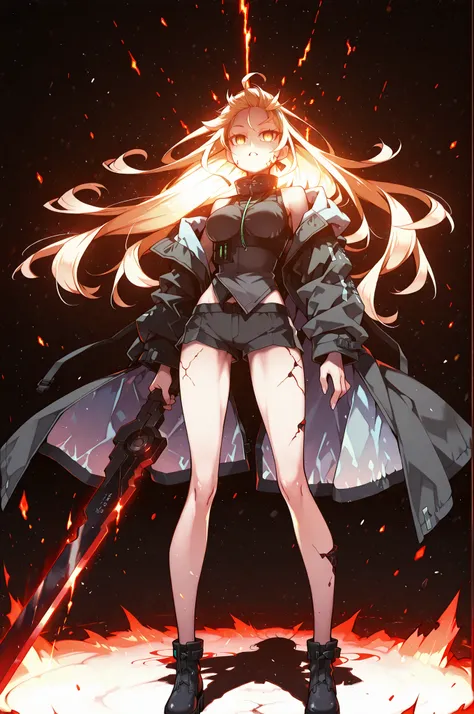 Alone, 1 girl, solitary female character, a teenage girl about 1.5 meters tall. She stands against a deep black background, standing out vividly. Physique and height identical to Terakomari Gandesblood from The Vexations of a Shut-In Vampire Princess. She ...