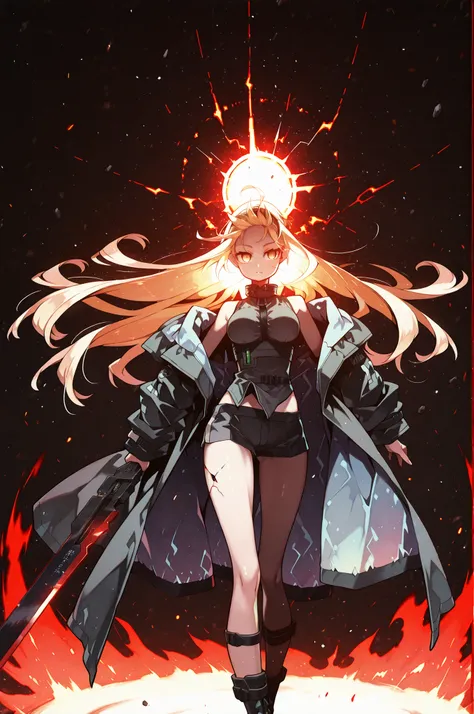 Alone, 1 girl, solitary female character, a teenage girl about 1.5 meters tall. She stands against a deep black background, standing out vividly. Physique and height identical to Terakomari Gandesblood from The Vexations of a Shut-In Vampire Princess. She ...