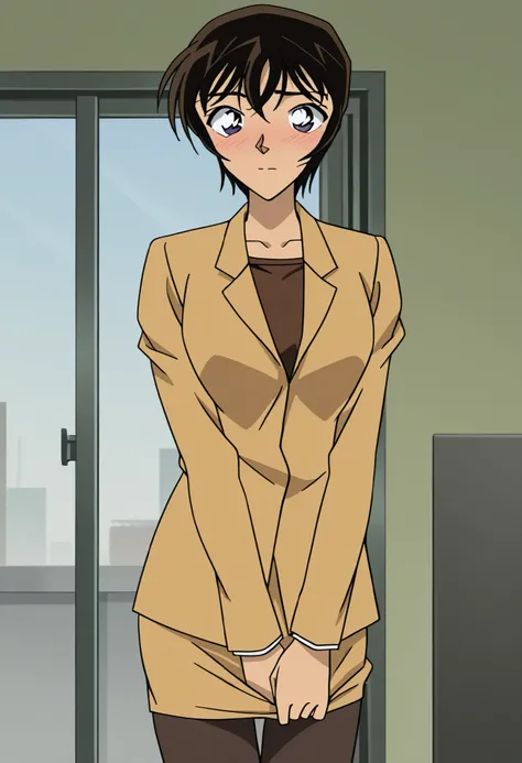 score_7_up,anime_screenshot,OFFICIAL ART,anime coloring, official anime artwork, screencap, anime screencap,uncensored,nsfw,1990s \(style\),Detective Conan style, 
BREAK 1girl, solo,
SatohM_T0V0-TMIL, black hair, brown hair, short hair, bangs, black eyes, ...