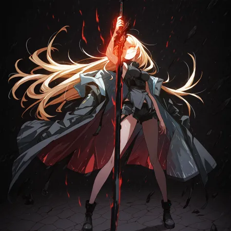 Alone, 1 girl, solitary female character, a teenage girl about 1.5 meters tall. She stands against a deep black background, standing out vividly. Physique and height identical to Terakomari Gandesblood from The Vexations of a Shut-In Vampire Princess. She ...