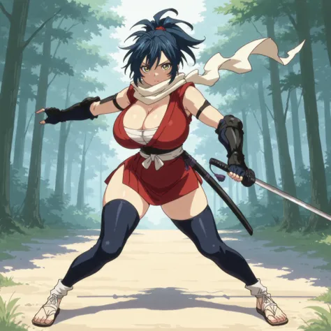 masterpiece, ultra-HD, impressionism, high detail, best quality, very aesthetic, 8K, best quality, beautiful, ultra-high resolution, 32K UHD, sharp focus, 1girl, solo, Manyuu Chifusa, long blue hair, ponytail, yellow eyes, eyelashes, pink lips, huge breast...