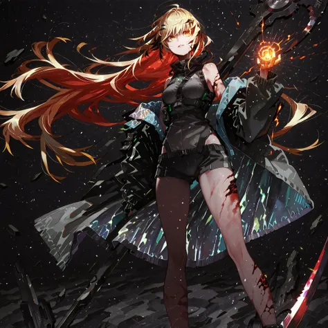 Alone, 1 girl, solitary female character, a teenage girl about 1.5 meters tall. She stands against a deep black background, standing out vividly. Physique and height identical to Terakomari Gandesblood from The Vexations of a Shut-In Vampire Princess. She ...