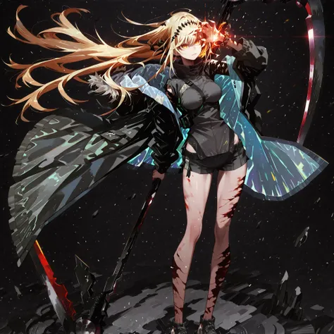 Alone, 1 girl, solitary female character, a teenage girl about 1.5 meters tall. She stands against a deep black background, standing out vividly. Physique and height identical to Terakomari Gandesblood from The Vexations of a Shut-In Vampire Princess. She ...