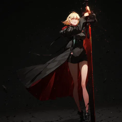 Alone, 1 girl, solitary female character, a teenage girl about 1.5 meters tall. She stands against a deep black background, standing out vividly. Physique and height identical to Terakomari Gandesblood from The Vexations of a Shut-In Vampire Princess. She ...